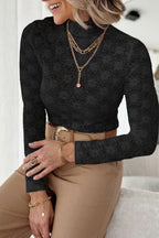 Black Lace Blouse Women's Floral Mock Neck Long Sleeve Semi-sheer Top Black 0dba8081-2b21-4624-9192-c56e34cc65d0-Min Trendsi