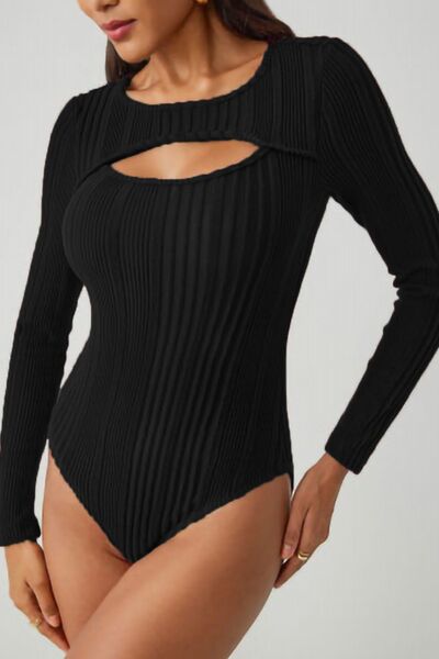 Bodysuit Ribbed Knit Cutout Bust Round Neck Long Sleeve Top 0dbba956-bc06-4d22-a3b9-4b473de34257-Min Trendsi