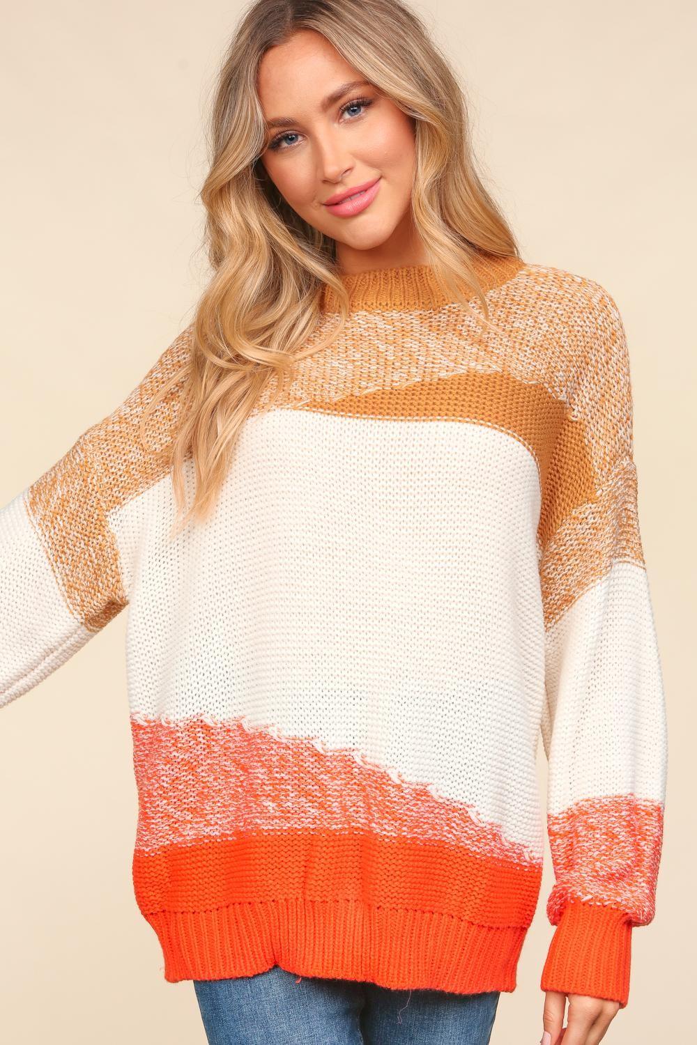 Haptics Sweater Orange Color Block Long Sleeve USA Stock Pullover 0ddbabcf-271d-4f03-a12e-a3675edb0131-Max Trendsi