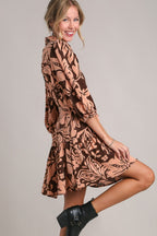 Umgee Shirt Mini Dress Brown Floral Print Puff Sleeve Tie Waist S-2XL 0e0313d2-e93d-4b8a-826d-168b2629942c-Max Trendsi