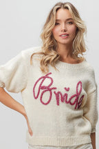 BiBi Metallic Letter Short Puff Sleeve Hairy Sweater 0e070f774e3d4fa5819b3e78750ad9c5-Max-Origin Trendsi