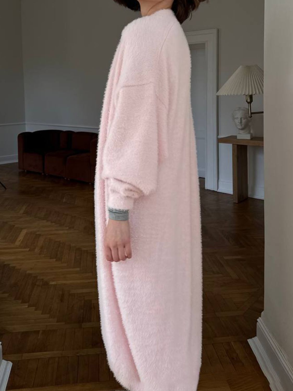 Women Cardigan Longline Open Front Fuzzy Knit Brushed Soft Acrylic Solid 0e123479-05ce-4dec-9465-9169697894c4-Max Trendsi