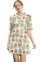 Umgee Floral Babydoll Dress with Puff Sleeves and Side Pockets