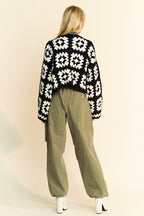 Davi & Dani Women Cardigan Two Tone Flower Square Crochet Open Cable-Knit 0e333499-6388-4f3d-a7a3-26f4ee832bf0-Max Trendsi