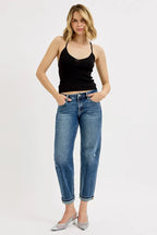 RISEN Boyfriend JeansWomen's Low Rise Cropped Dark Wash Denim Pants 0e354cee301d46c1a5ae36f9da3da7c4-Max-Origin Trendsi