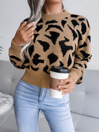 Leopard Women Sweater Cropped Round Neck Long Sleeve Soft Knit Pullover 0e398774-d132-4959-bcf9-159d14ffad76-Max Trendsi