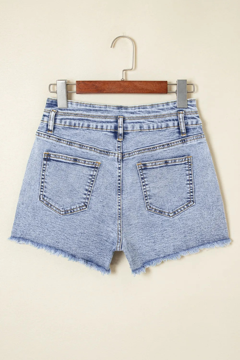 Denim Shorts Rhinestone Light Wash Raw Hem High Waist 0e39a275-78ce-493f-bbcc-823cd37a5678-Max-Origin Trendsi