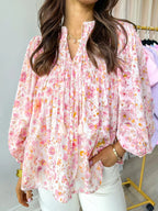 Women's Blouse Pink Floral Print Tassel Tie Smocked Puff Sleeve Smocked Top Pink 0e47af6019fd4c70a96f55ff86fe5f1d-Max-Origin Trendsi