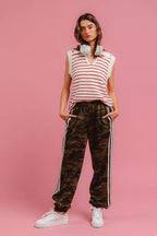 BiBi Womens Track Pants Camouflage Brown with White Side Lines 0e5853978ab7400e9670e6722949e8df-Max-Origin Trendsi