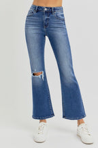RISEN Distressed Jeans High Rise Crop Flared Women's Denim Blue Pants 0e6035e8-57f0-4169-b0dd-50be1941290d-Max Trendsi
