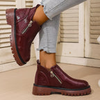 Women's Boots Pu Leather Side Zipper Round Toe Block Mid Heels Shoes 0e75e90911e94d68a8217be99f76249f-Max-Origin Trendsi