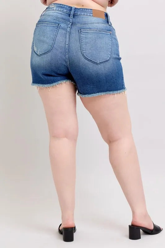 Judy Blue V-Front Denim Shorts with Shield Pockets Medium Washed 0e77fc42-4816-493f-9016-b1c4e4bfe81c-Max-Origin Trendsi