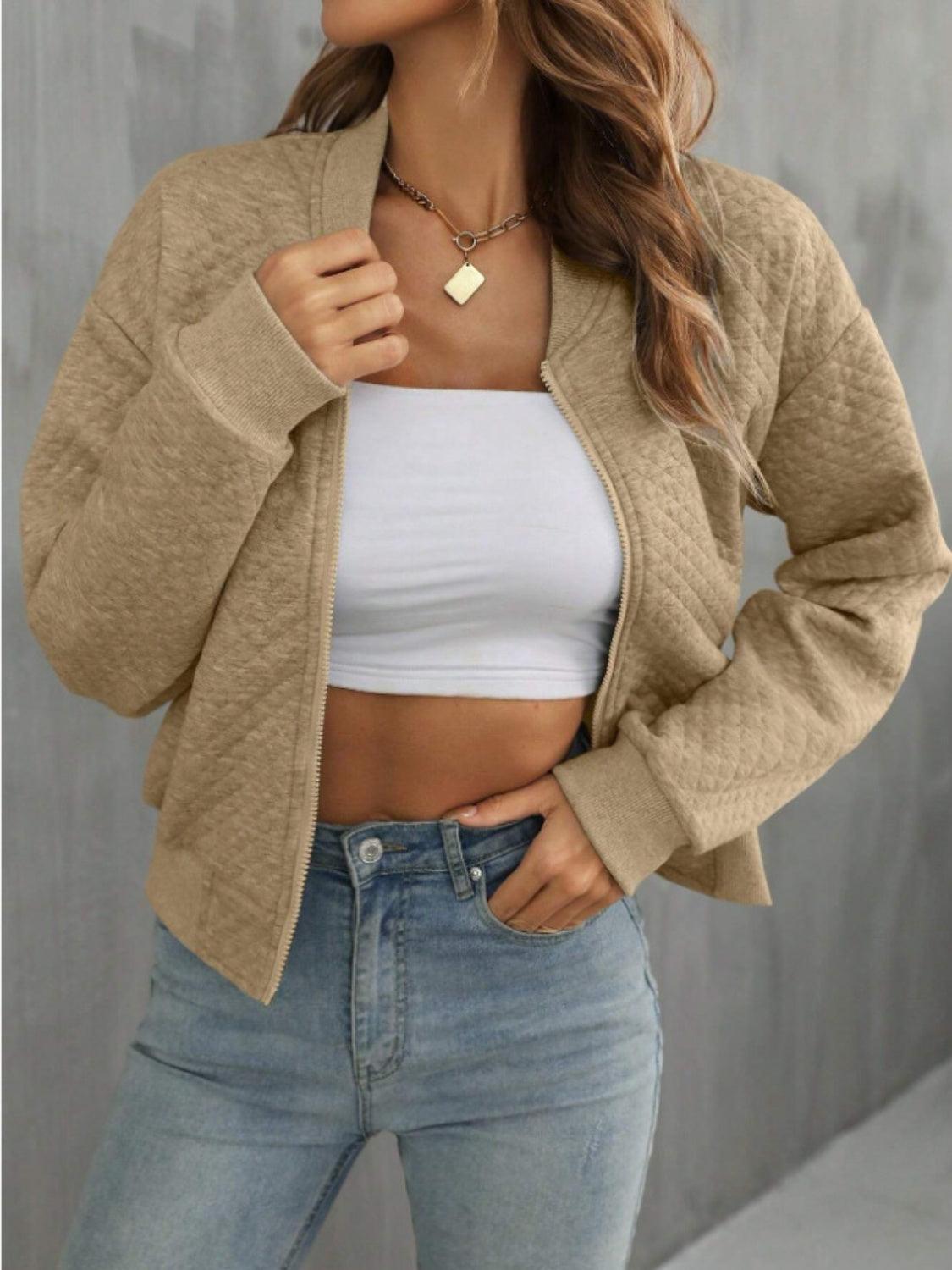 Textured Jacket Zip Up Long Sleeve Short Outwear 0e845522-d7a5-4b2f-ac1c-3ddcfb70c2c8-Max_37e391be-fc27-43bc-a646-ce273db3ff61 Trendsi