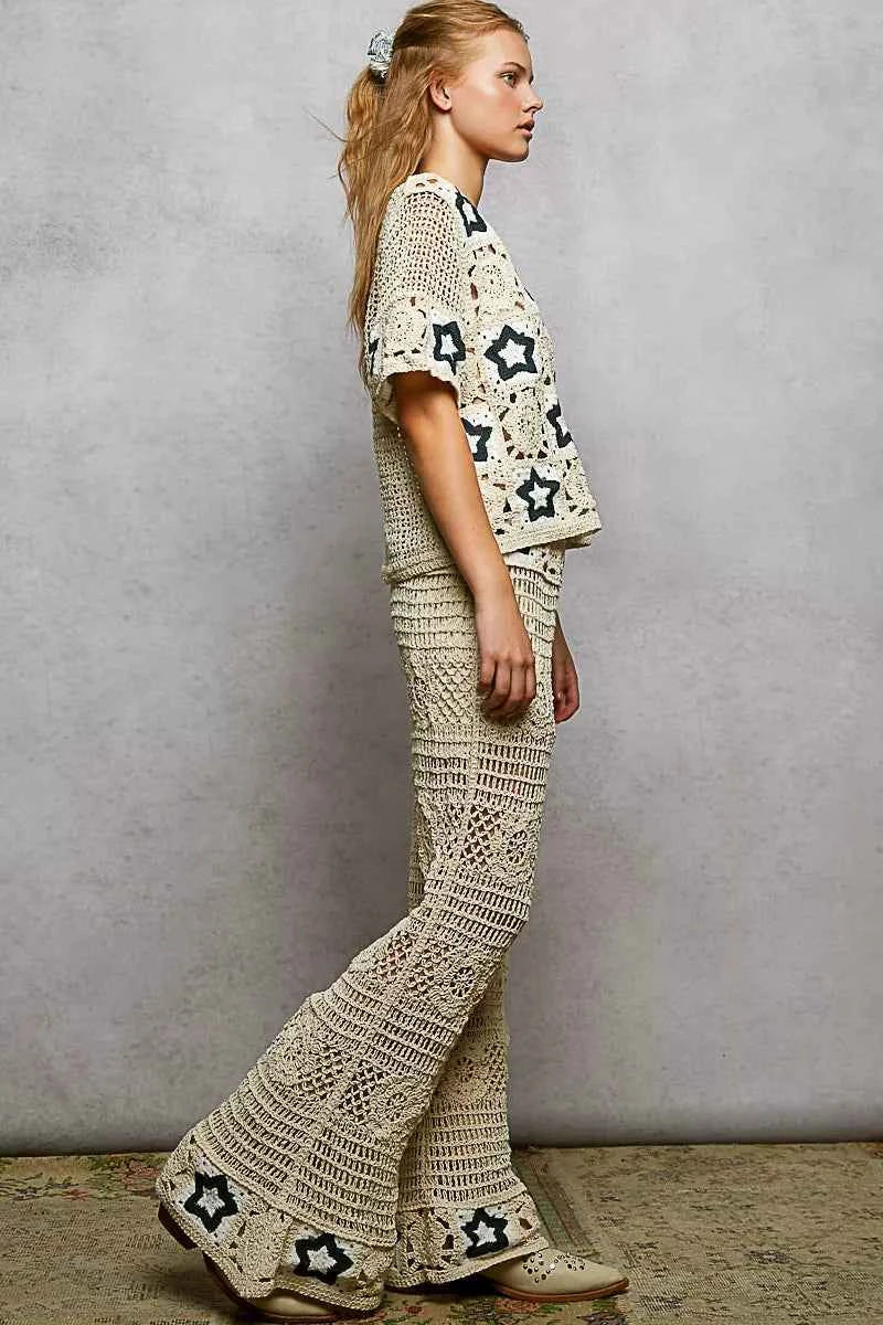 POL Openwork Crochet Flare Pants with Contrast Star 0e8588c5-8d87-4f47-92f8-ef92e93dc460-Max-Origin Trendsi