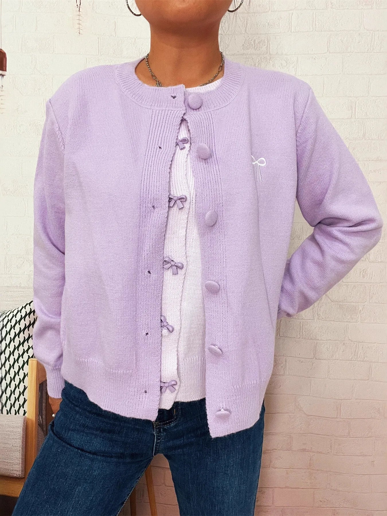 Women's Cardigan Button-Up Long Sleeve Embroidered Knit 0e96c87daed74854b3875a10699ad8fb-Max-Origin Trendsi