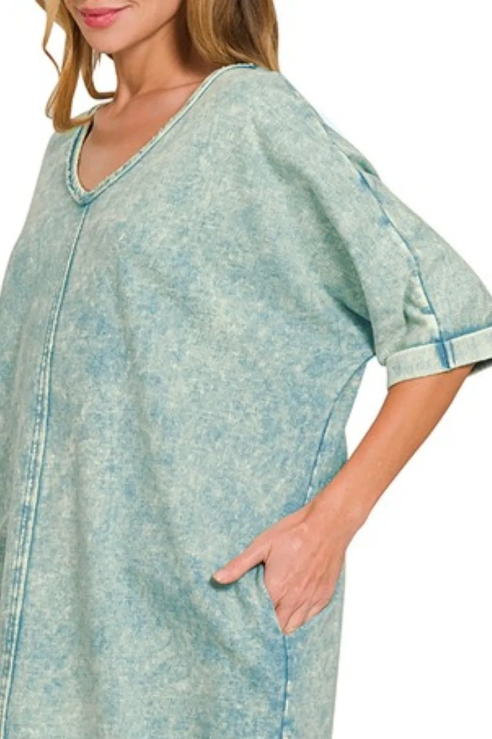 Zenana T-shirt Short Dress Ash Blue Acid-washed French Terry Pocketed 0e992a5f-a68c-41f9-b852-a1ebabcf7fa7-Max-Origin Trendsi