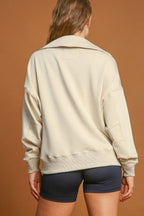 Umgee USA Ecru Sweatshirt Johnny Collar Long Sleeve Casual Basic Top 0eb04bb6-63a9-4ea2-94d3-1fd423f518b0-Max Trendsi