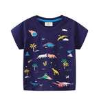 Children's Dinosaur Print Short Sleeve T-Shirt Dark Navy 0eb05622-109f-47eb-a5e8-db88f05aefea-Max-Origin Trendsi