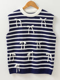 Women's Sweater Vest Navy Stripe Knitted Bow Decor Sleeveless Knit Top Stripe 0ebe863025a2445c94b61f97d7121bf8-Max-Origin Trendsi