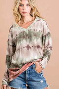 BiBi Brushed Tie Dye Looking Print V Neck Top