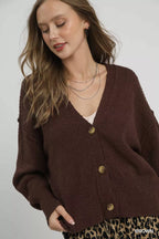 Umgee Women's Knit Cardigan Brown Button-Front V-Neck Solid Sweater 0f1ed521-a702-49c3-8b29-ad7d289ee0d0-Max-Origin Trendsi