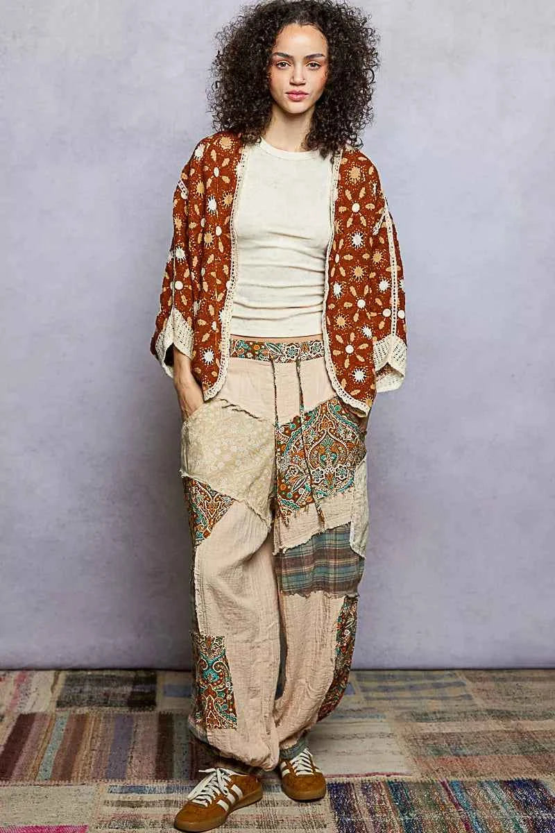 POL Crochet Cardigan Choco Multi Open Front Floral Pattern 0f2d5141-6f6f-454c-b6df-9fb551040c81-Max-Origin Trendsi