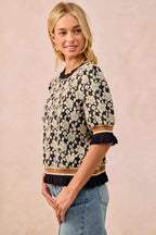 BiBi Women Knit Top Textured Rose Black Gray Contrast Banded Puff Sleeve 0f2eb3c0-7284-4a7c-bc2a-d8cb3f8b259f-Max-Origin Trendsi