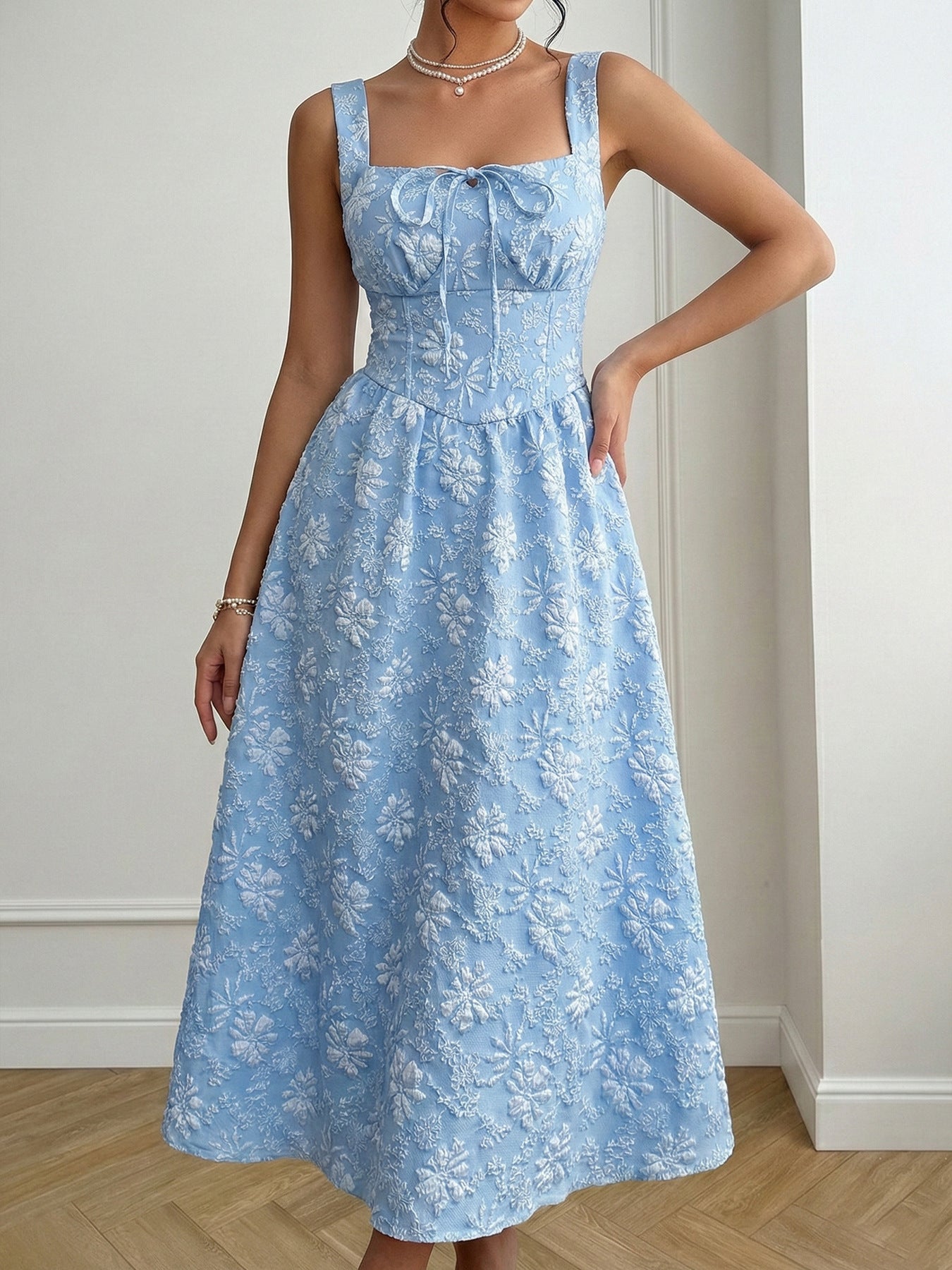 Floral Tie-Front A-Line Midi Dress