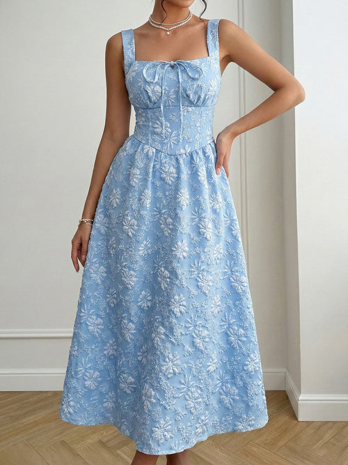 Floral Tie-Front A-Line Midi Dress