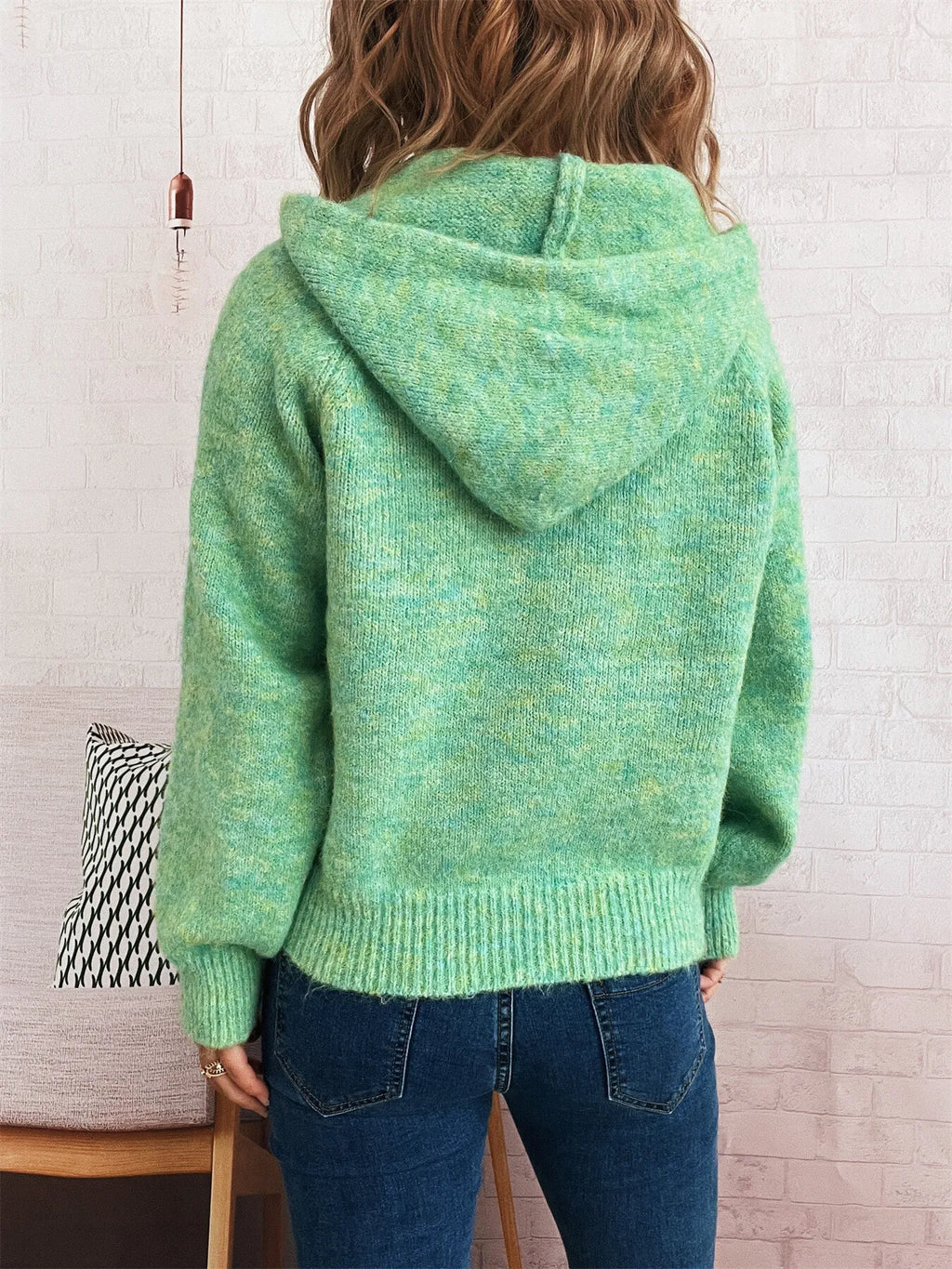 Women's Sweater Quarter Zip Hooded Ribbed Hem Long Sleeve Knitwear 0f3b98fd56ab4865ab82d23906e3b25a-Max-Origin Trendsi