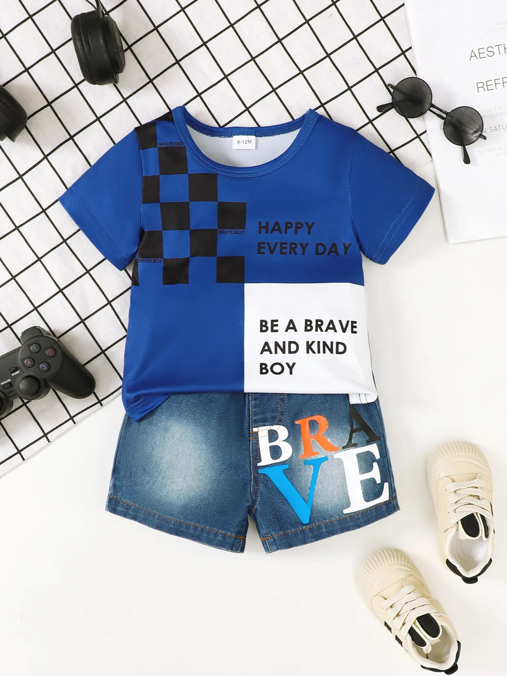 Baby Boy Set Children's Letter Round Neck Top and Denim Shorts Set Navy 0f79c748-aafe-4bf6-afda-38eb92ccbf90-Max-Origin Trendsi