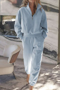 Tracksuit Women's Cotton Blend Half Zip Long Sleeve Top and Joggers Pants 2 Pcs Light Blue 0f7bd7ce-5f25-4797-a58b-7860ac364f4c-Min Trendsi