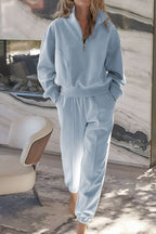 Tracksuit Women's Cotton Blend Half Zip Long Sleeve Top and Joggers Pants 2 Pcs Light Blue 0f7bd7ce-5f25-4797-a58b-7860ac364f4c-Min Trendsi