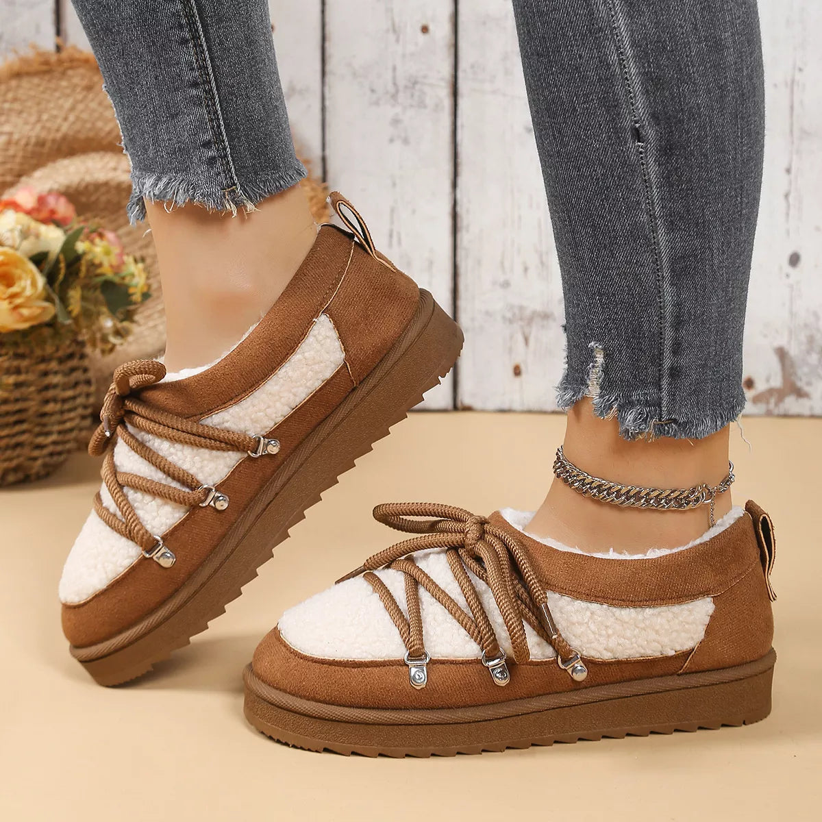 Women's Ankle Boots Lace Up Round Toe Platform Fluff Shoes 0f856ead72e247c9b43cc20c6125b7d8-Max-Origin Trendsi