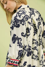 Umgee Midi Dress Navy Floral Boho Print Tiered Ruffle 3/4 Sleeves 0f90a9d4-583f-4a25-be82-49c9d90ec220-Max-Origin Trendsi