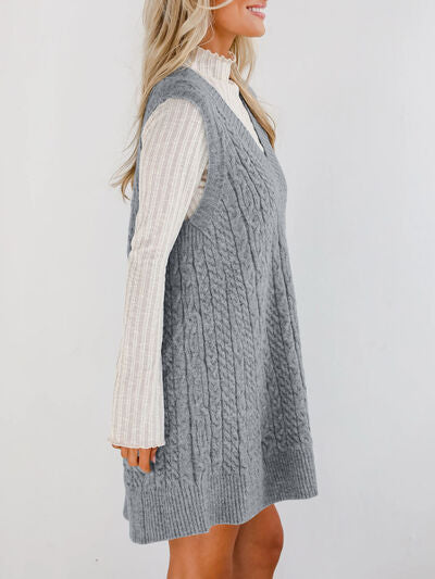 Lovelet Sweater Dress Mini V Neck Sleevless Cable Knit Overall 0f988ad2-8c80-4eca-8473-3c3483056ff5-Min Trendsi
