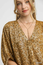 Umgee Kimono Dress Metallic Leopard Print Brown V-Neck Oversized 0f99d8ae-7136-4991-b015-8776298cf970-Max-Origin Trendsi