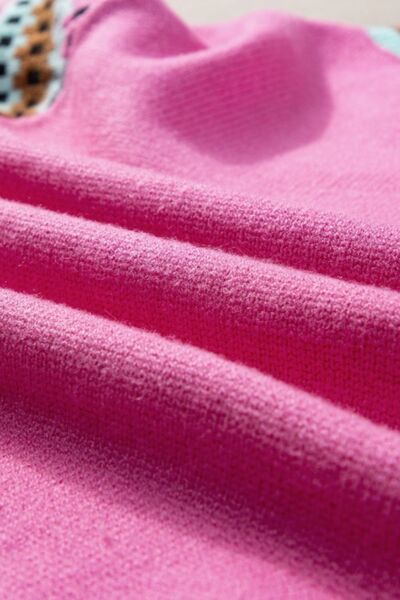 Women Knit Top Fuchsia Pink Contrast Check Short Sleeve Round Neck 0fa31036-2d5a-48cf-b900-b61720b851bd-Min Trendsi