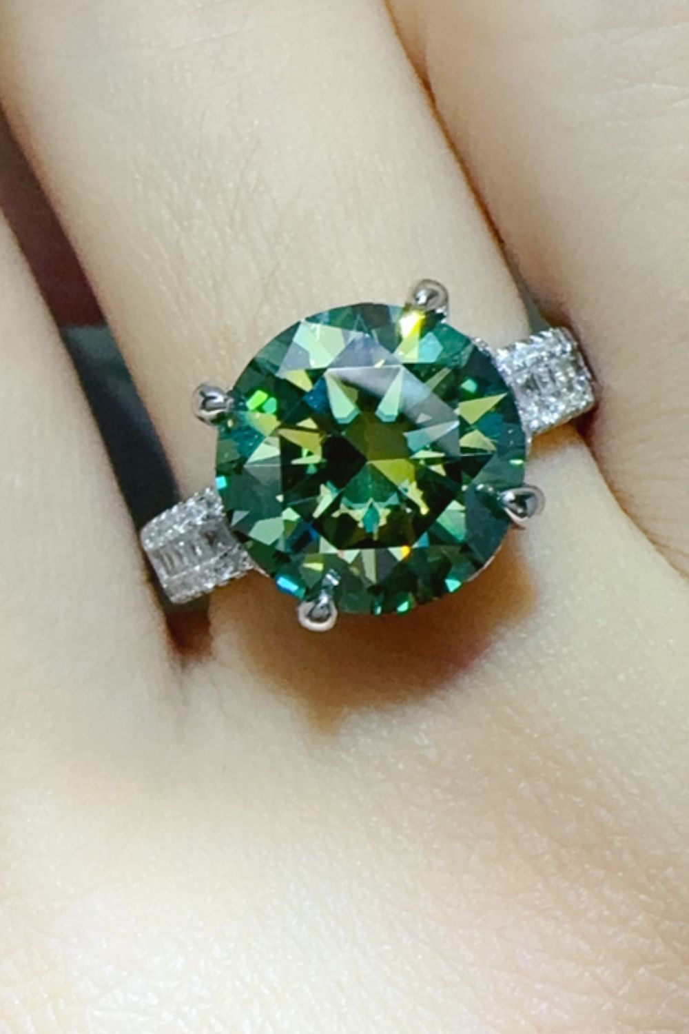 5 Carat Moissanite Dark Green Stone Silver Ring 925 Sterling Jewelry with Box