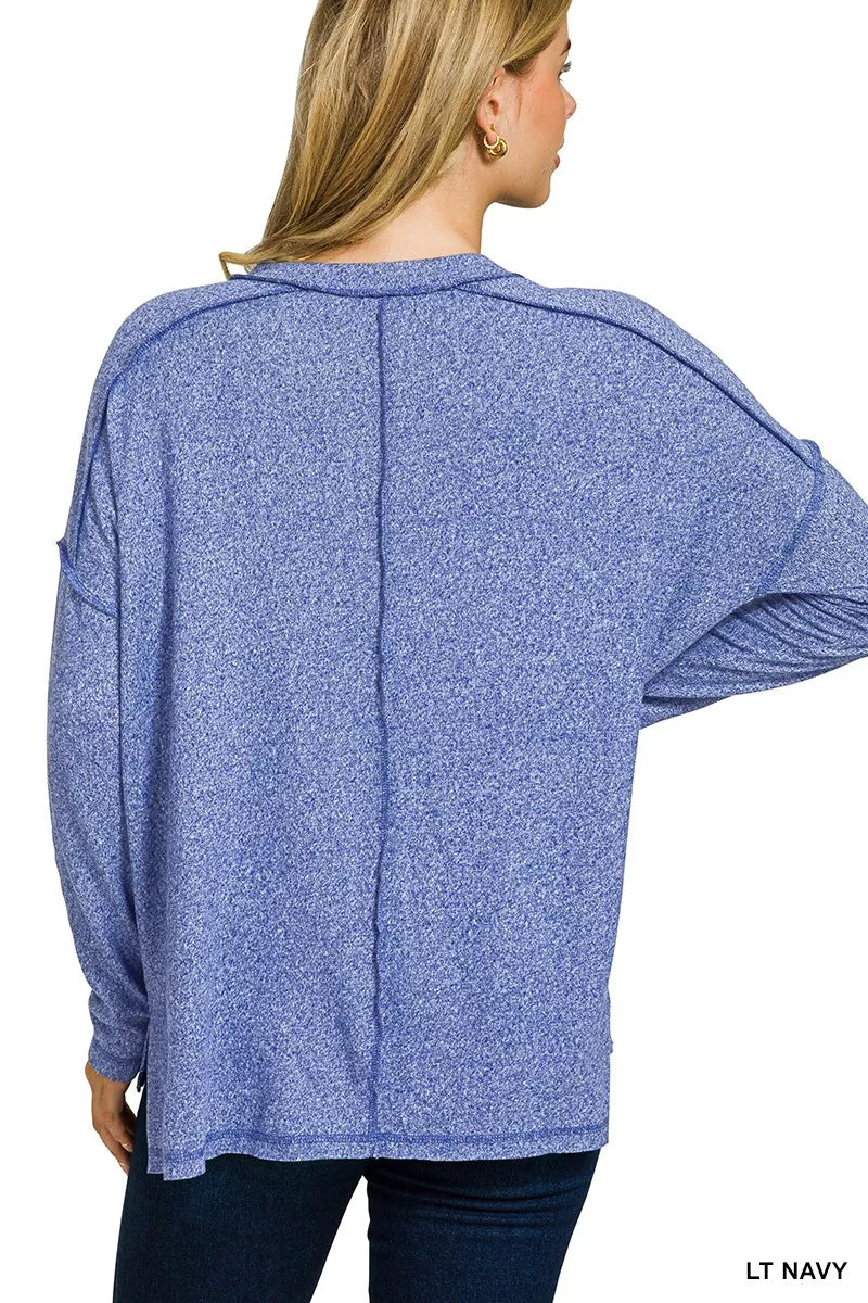 Zenana Soft Melange Hacci Exposed Seam Hi-low Tee 0fd704f20abf4f24a69185a284eda277-Max-Origin Trendsi