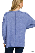Zenana Soft Melange Hacci Exposed Seam Hi-low Tee 0fd704f20abf4f24a69185a284eda277-Max-Origin Trendsi