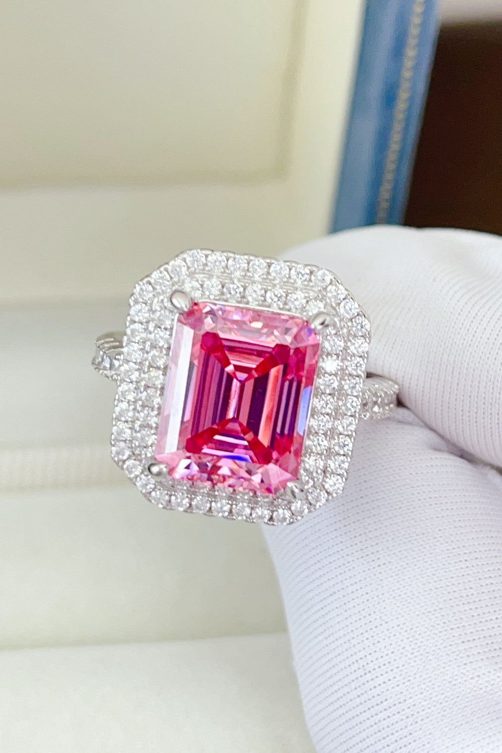 Silver Ring 2 Carat Moissanite Hot Pink Square Stone Sterling Platinum-plated 0fde0b3c-b13c-4001-88bb-a16d1566d990-Max Trendsi