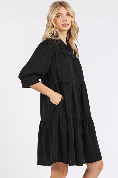 Mittoshop Shirt Dress Black Ruffled Collared Neck Tiered Short Sleeve 0fdf833f-2c03-4b89-a99d-75657cd950ce-Min Trendsi
