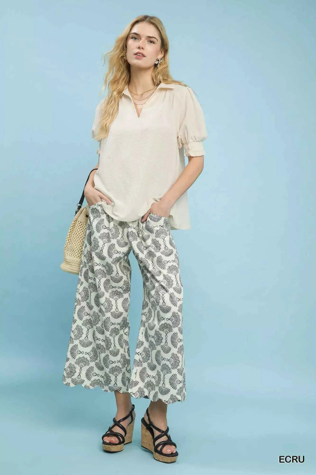 Umgee Seersucker Puff Sleeve Blouse