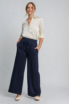 Umgee Midnight Wide Leg Women Pants Drawstring Waist with Pockets Midnight 0ff536be-188d-4126-8fec-97491d326b8a-Max Trendsi