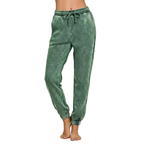 Zenana Sweatpants Acid Wash Fleece High Waist Drwastring Casual Cotton Pants