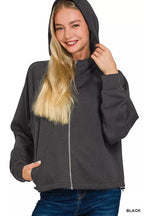 Zenana Hoodie Jacket Womens Black Soft Scuba Full Zip Top 100534be3bec4f4bb3c065aa33f1caff-Max-Origin Trendsi