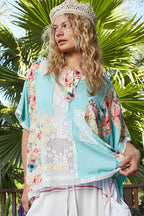 POL Womens Blouse Aqua Lace Round Neck Short Sleeve Floral Top 10363db4-0078-4899-9c1f-e7bc0cc9aacb-Max-Origin Trendsi