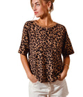 SO ME Leopard Thermal Waffle Knit Loose Fit Top