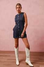 SO ME Denim Romper Button Up Front Dark Washed Sleeveless Jumpsuit 103dfa82dd994f5d9474ff5e56bc1b66-Max-Origin Trendsi